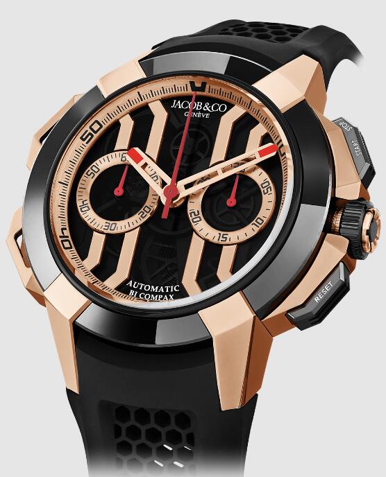 Jacob & Co. EPIC X CHRONO 44MM ROSE GOLD AND BLACK Watch Replica EC430.43.AB.AA.ABRUA Jacob and Co Watch Price